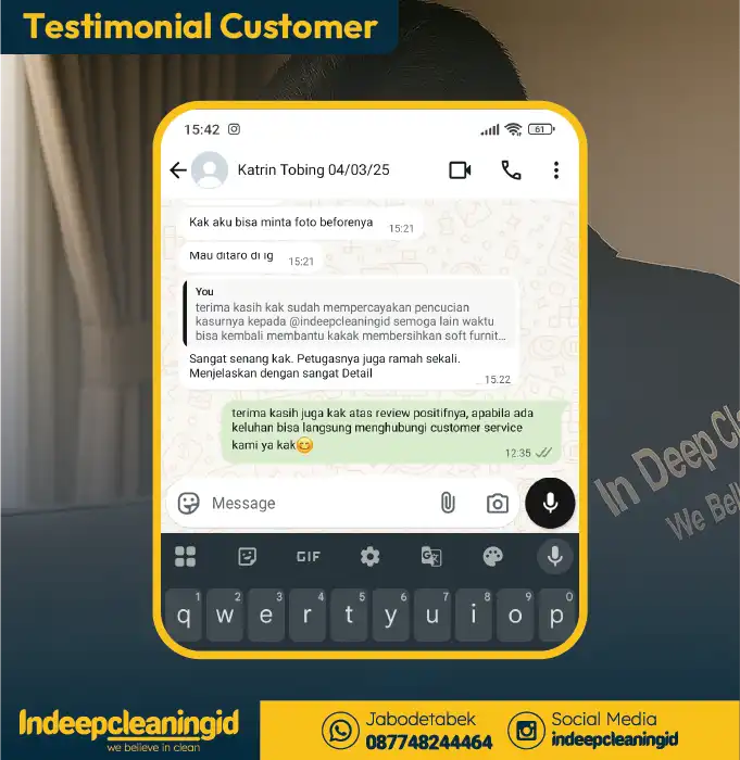 Testimoni Pelanggan Cuci Sofa L - Katrin Tobing Bekasi